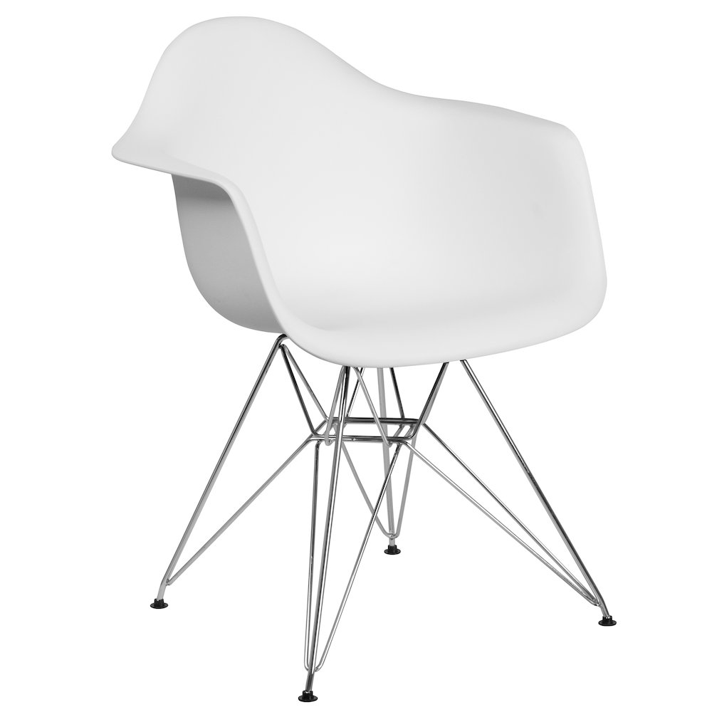 White Plastic Chair with Arms and Chrome Base. Picture 1