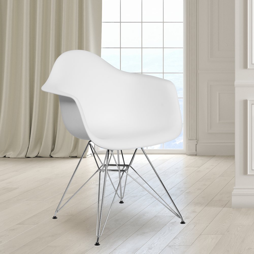White Plastic Chair with Chrome Base. Picture 2