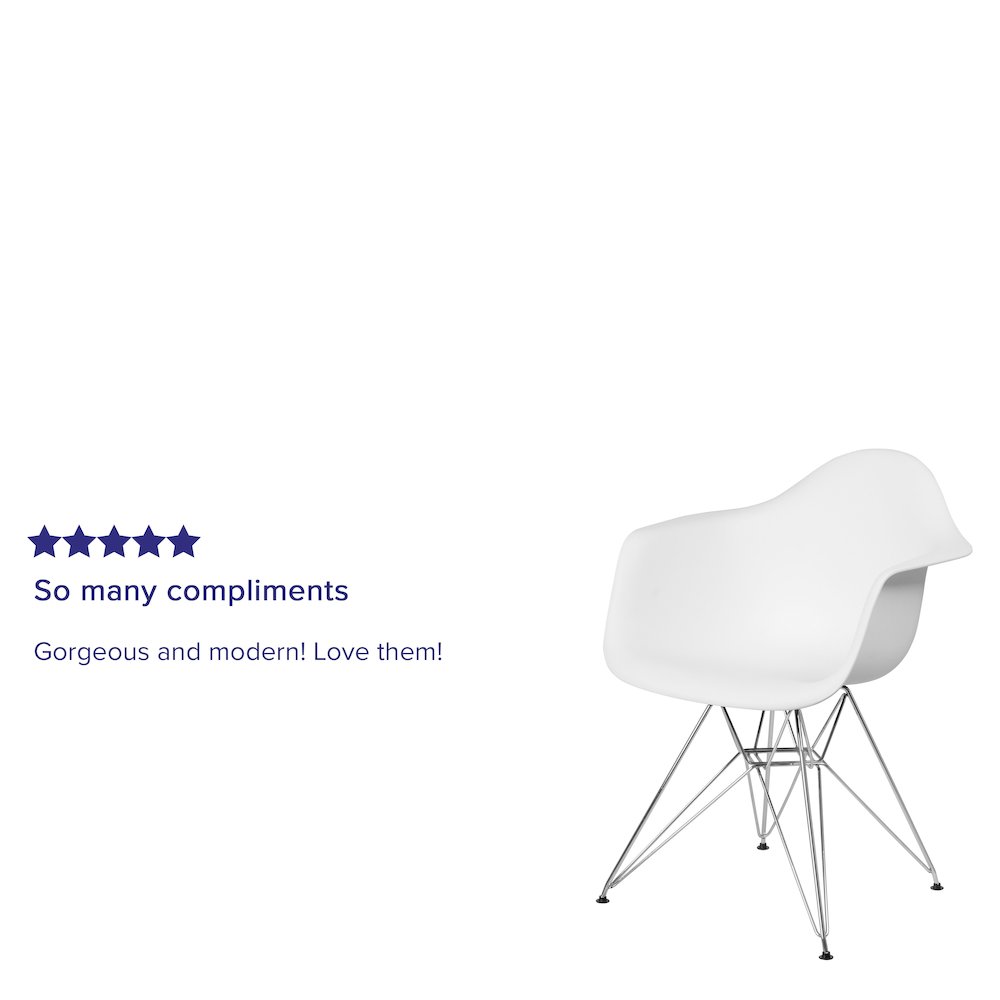 White Plastic Chair with Arms and Chrome Base. Picture 6