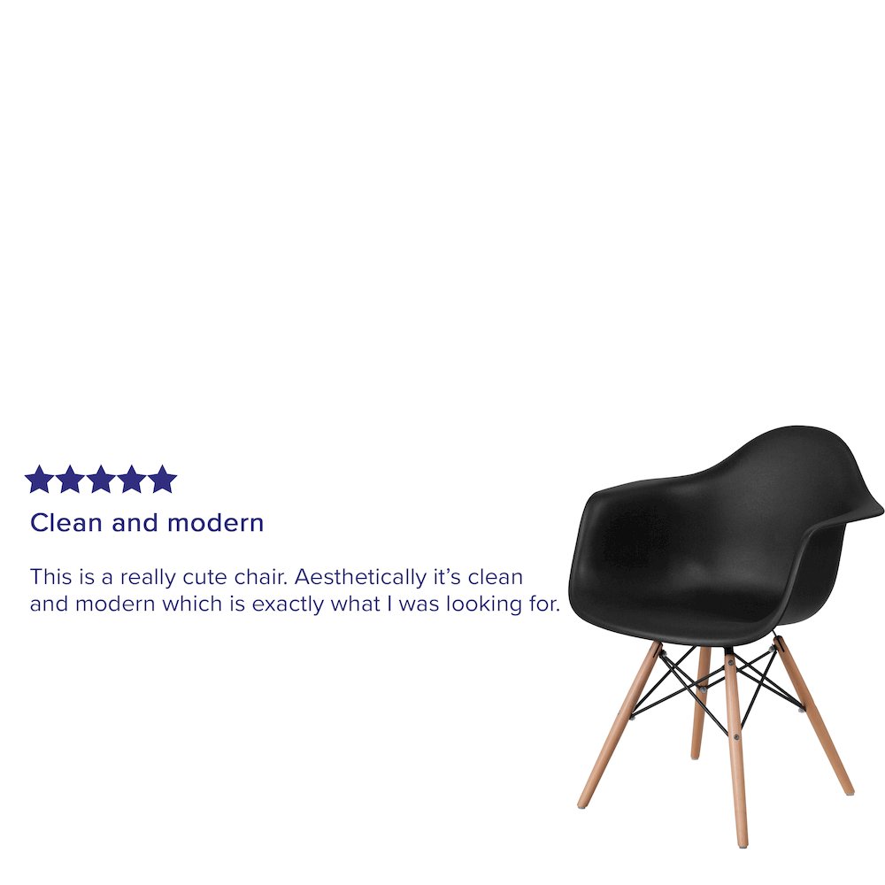 Black Plastic Chair with Arms and Wooden Legs. Picture 6