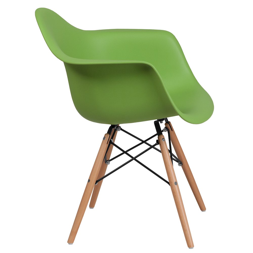 Green Plastic Chair with Wooden Legs. Picture 6