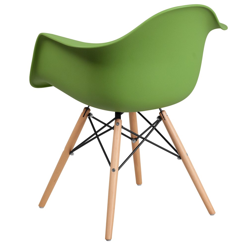 Green Plastic Chair with Wooden Legs. Picture 5