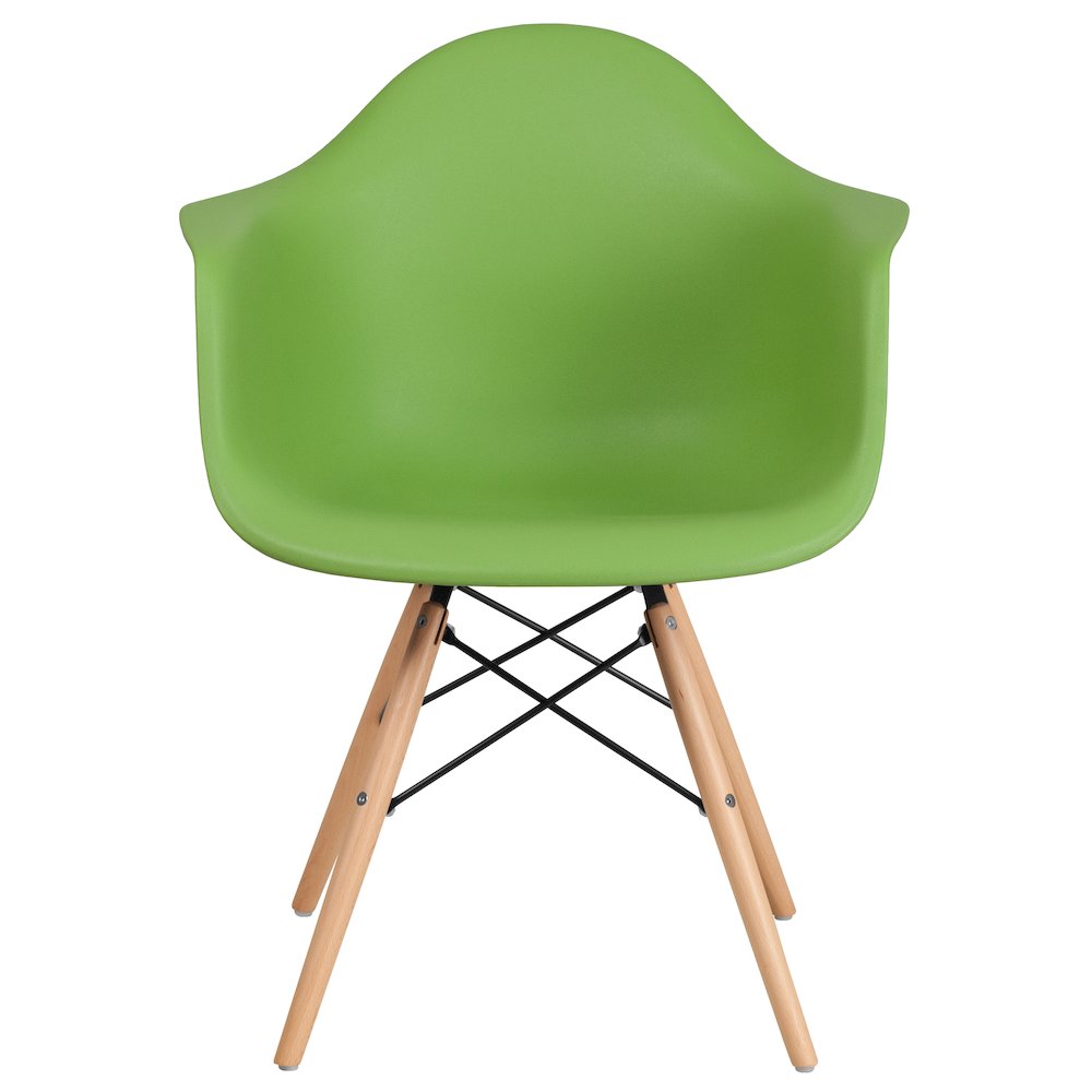 Green Plastic Chair with Wooden Legs. Picture 7