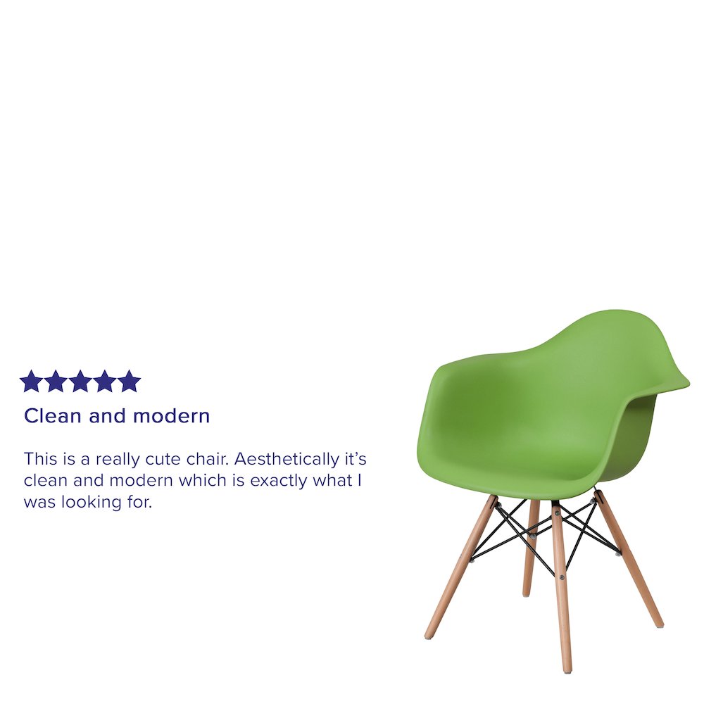 Green Plastic Chair with Wooden Legs. Picture 4