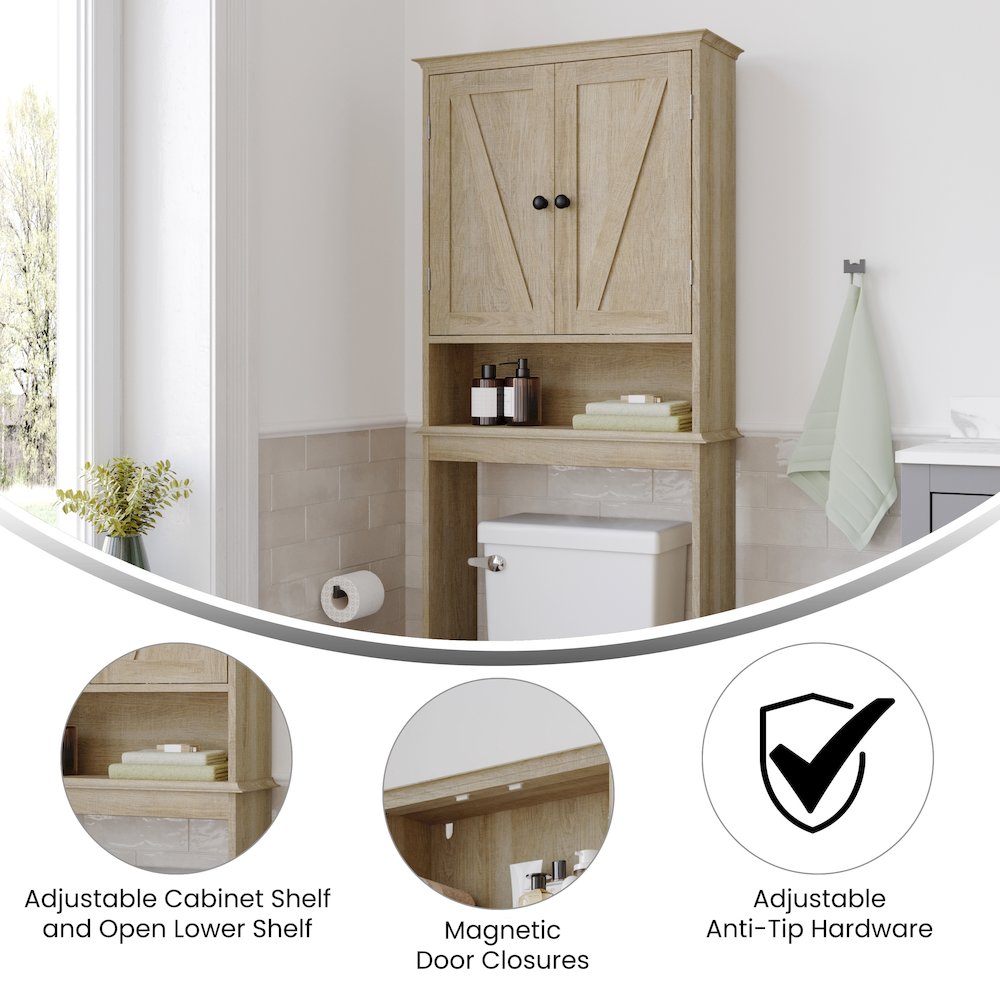 Farmhouse Style Over the Toilet Bathroom Storage Cabinet Organizer, Brown. Picture 4