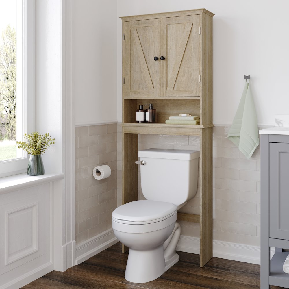 Farmhouse Style Over the Toilet Bathroom Storage Cabinet Organizer, Brown. Picture 3