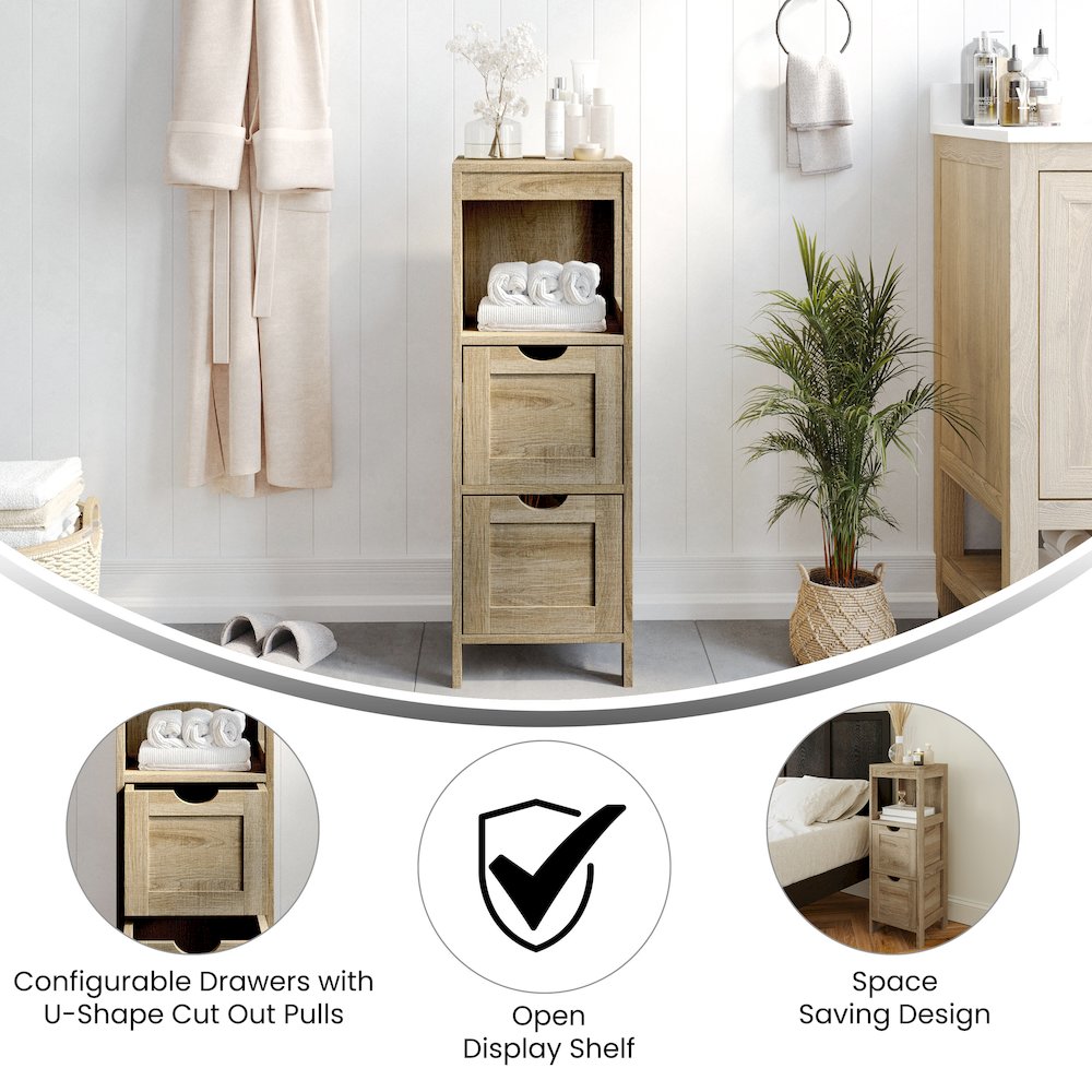Farmhouse Bathroom Storage Organizer with Drawers, Brown. Picture 4