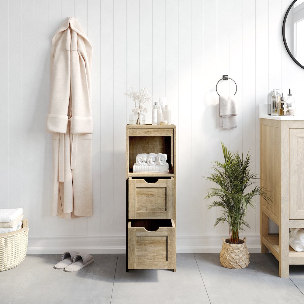 Farmhouse Bathroom Storage Organizer with Drawers, Brown. Picture 6