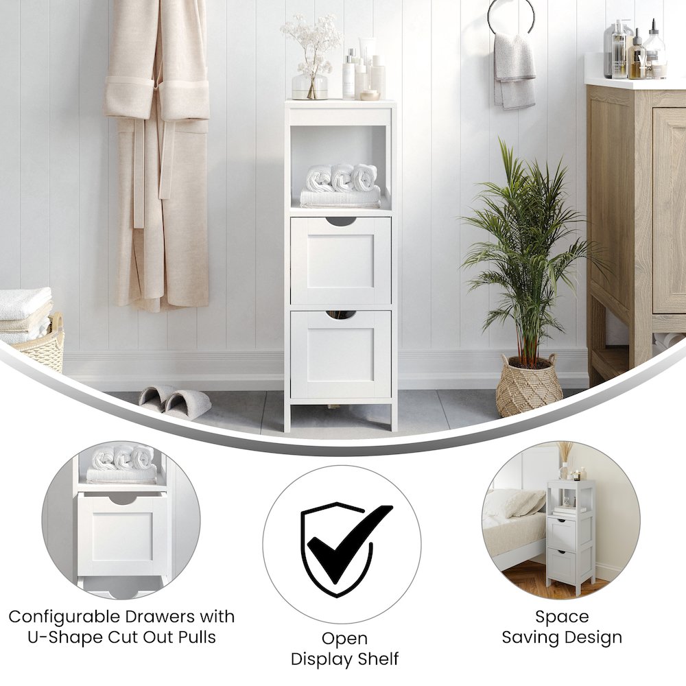 Farmhouse Bathroom Storage Organizer with Drawers, White. Picture 4