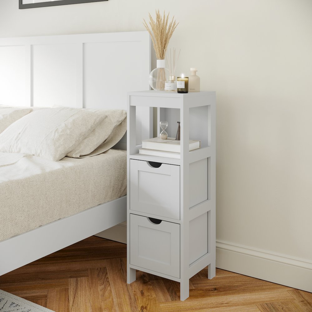 Farmhouse Bathroom Storage Organizer with Drawers, White. Picture 7