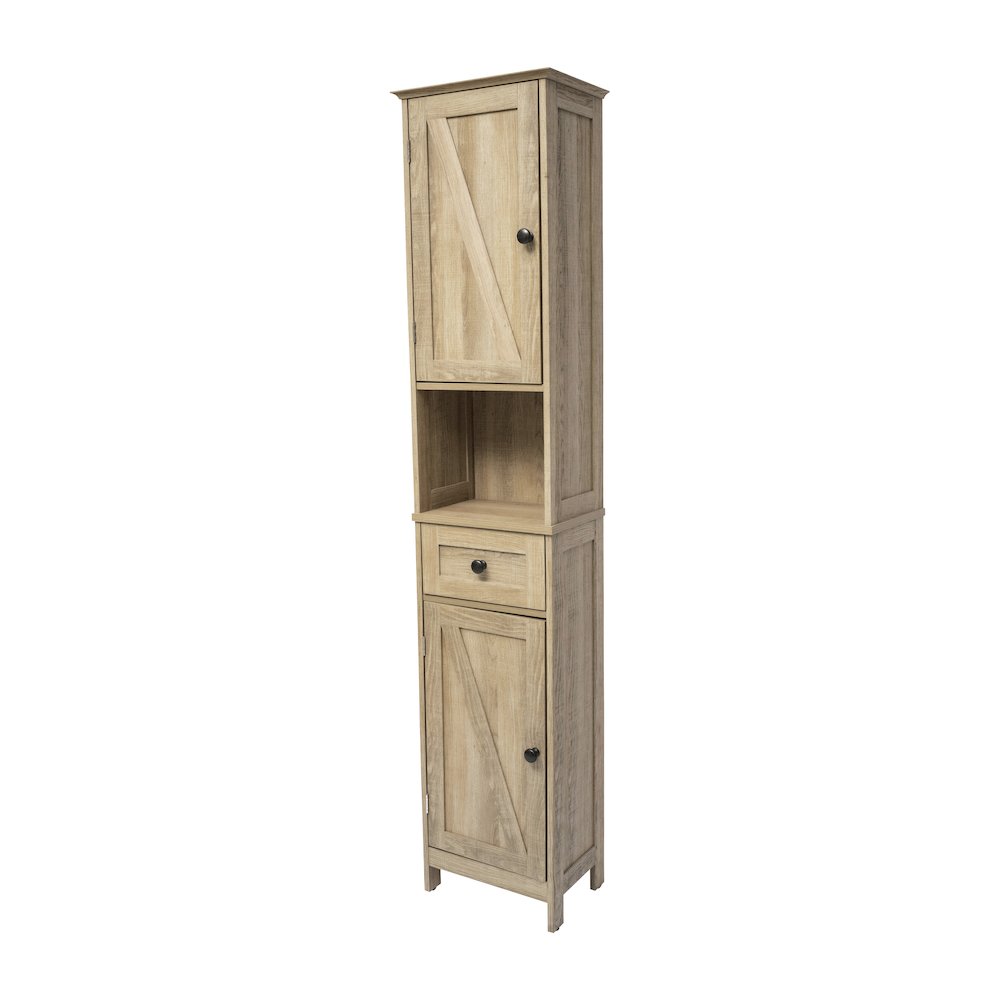 Farmhouse Tall Linen Tower Storage Cabinet, Brown. Picture 1