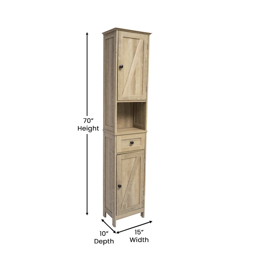 Farmhouse Tall Linen Tower Storage Cabinet, Brown. Picture 5