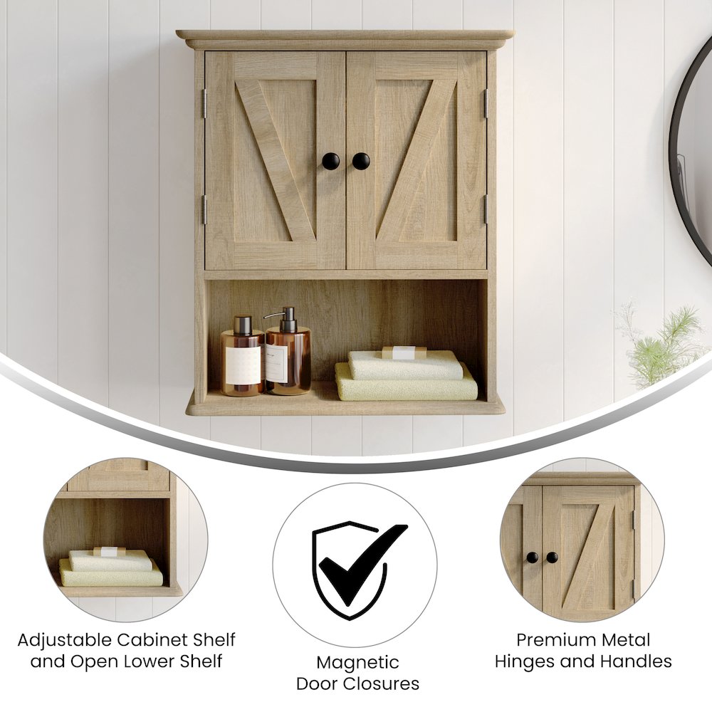 Farmhouse Wall Mounted Bathroom Medicine Cabinet, Brown. Picture 4