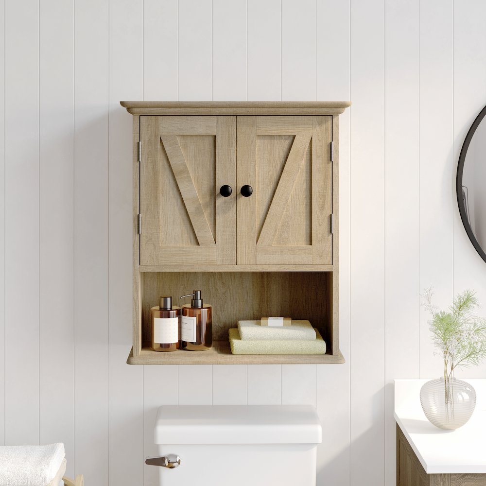 Farmhouse Wall Mounted Bathroom Medicine Cabinet, Brown. Picture 3