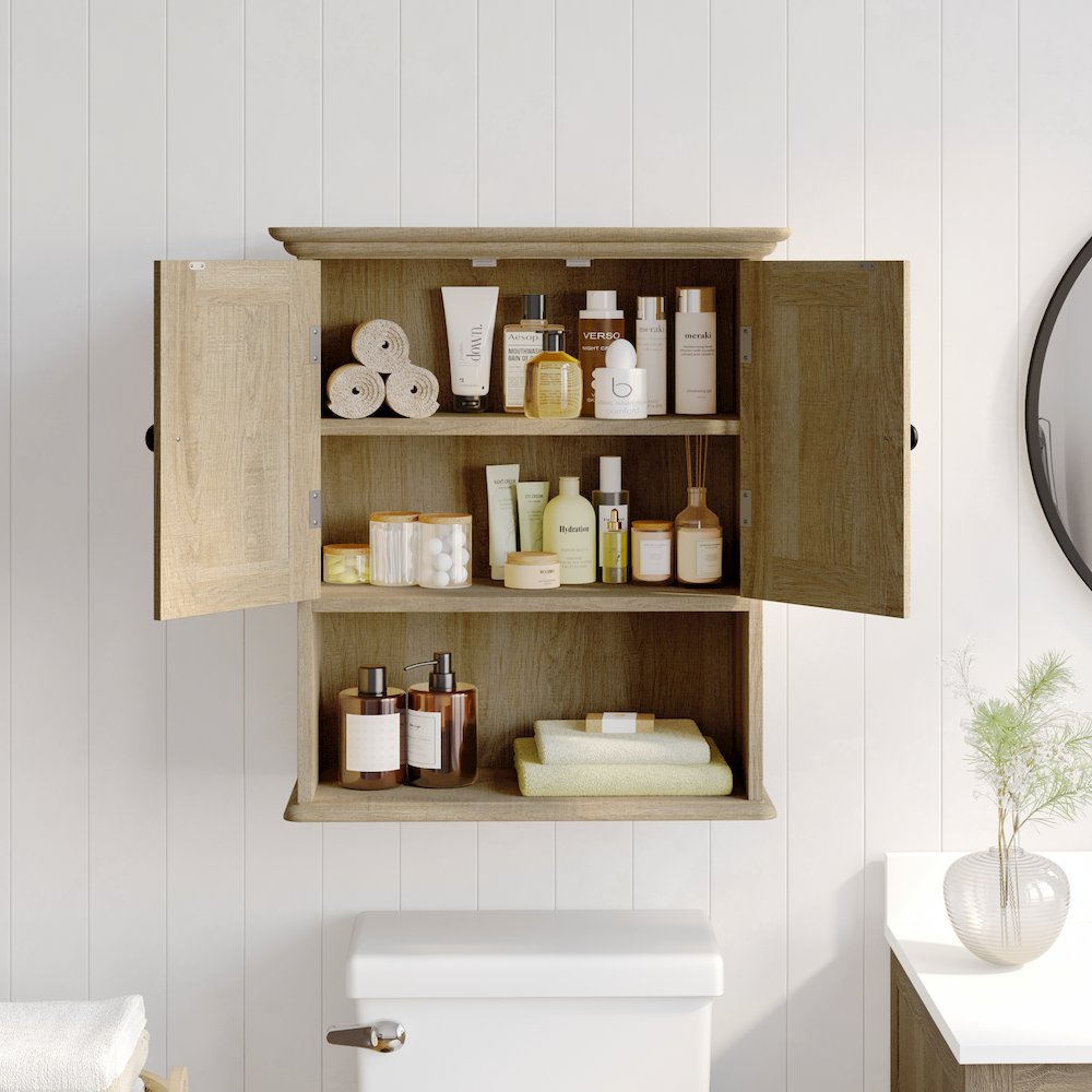 Farmhouse Wall Mounted Bathroom Medicine Cabinet, Brown. Picture 6