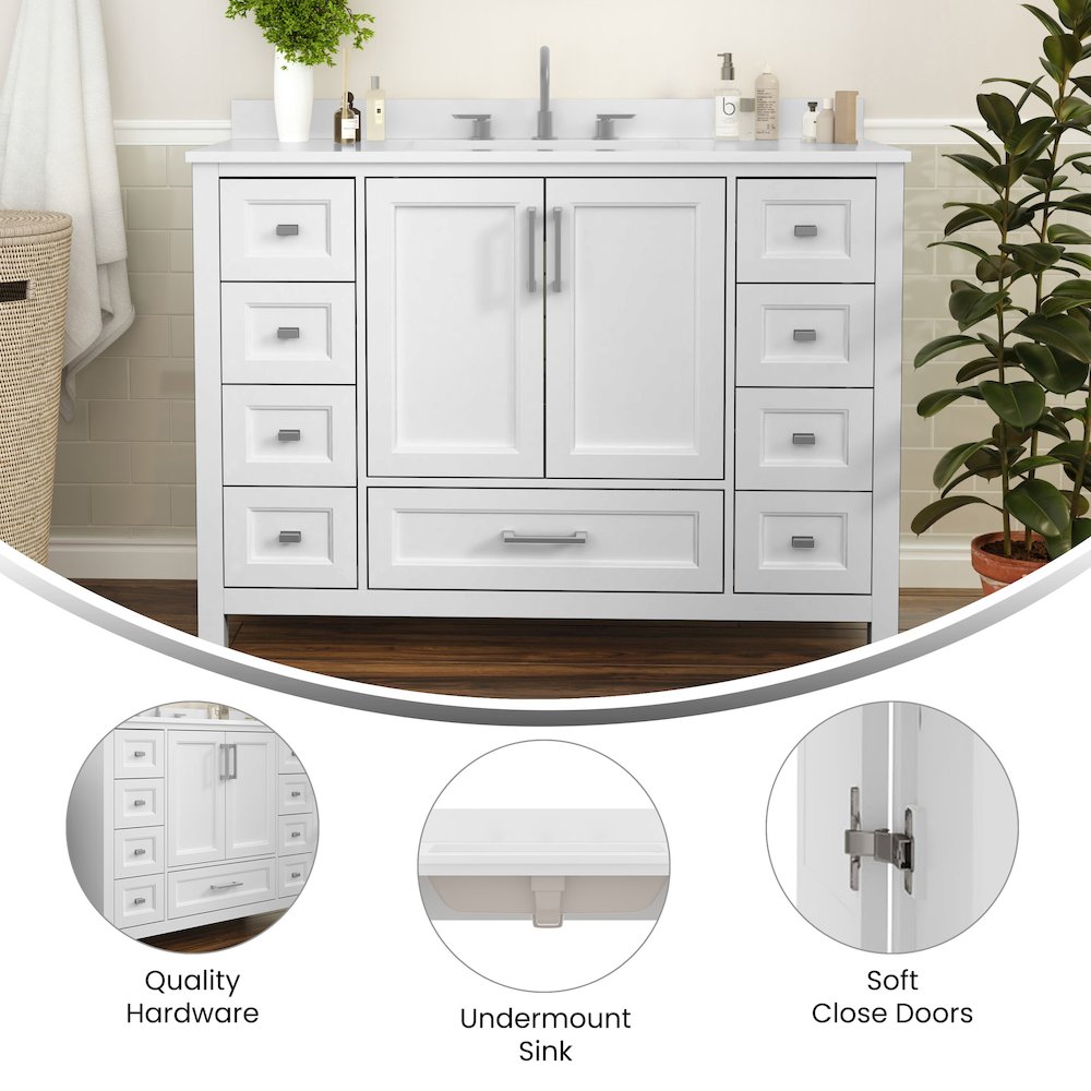 48 Inch Bathroom Vanity with Sink, Storage Cabinet with Soft Close Doors, White. Picture 4