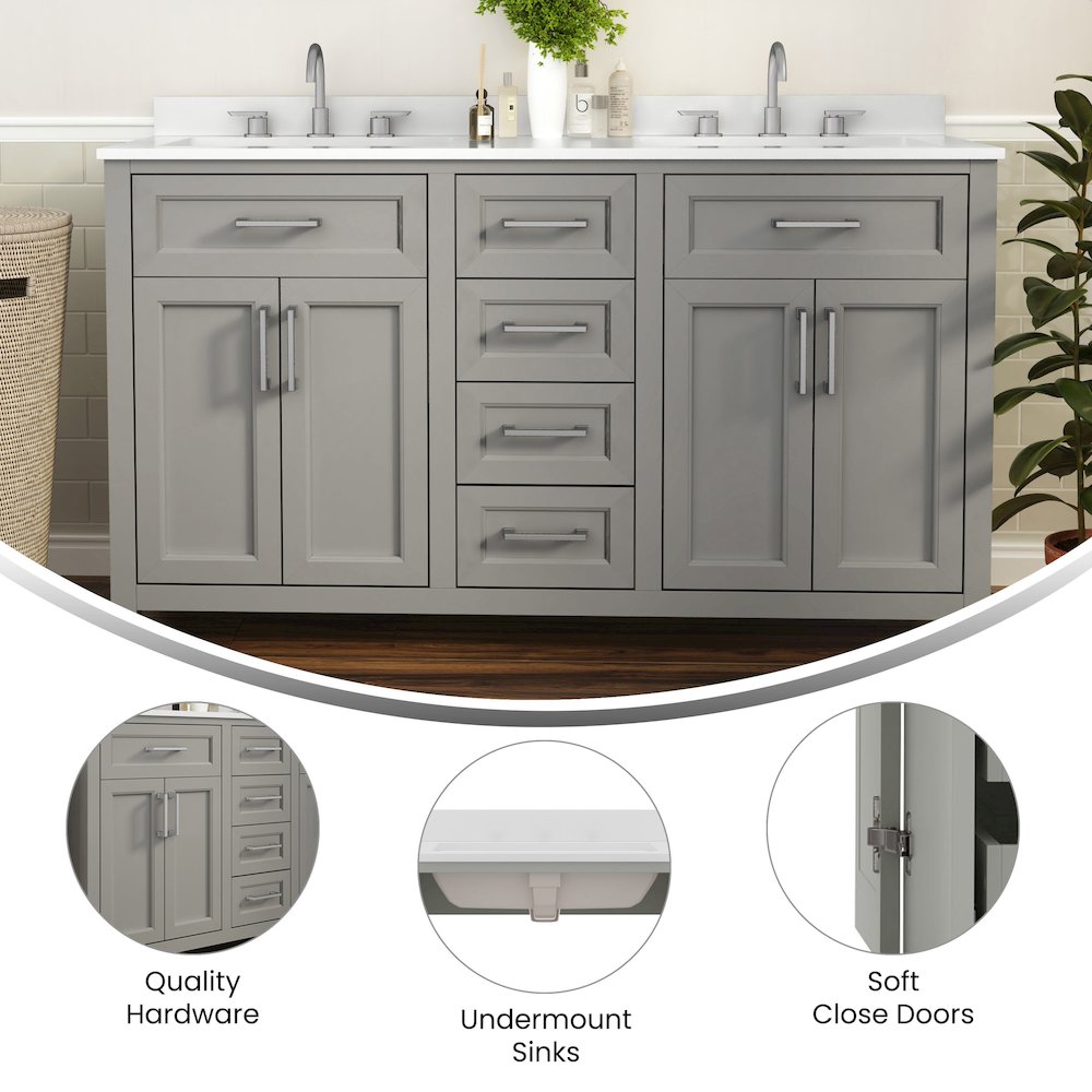 60 Inch Bathroom Double Vanity with 2 Sinks, 2 Storage Cabinets. Picture 4