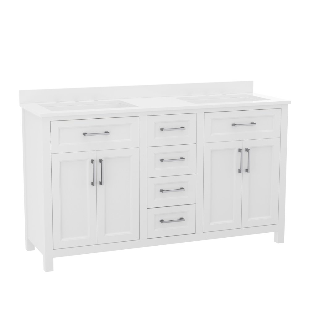 60 Inch Bathroom Double Vanity with 2 Sinks, 2 Storage Cabinets, White. Picture 1