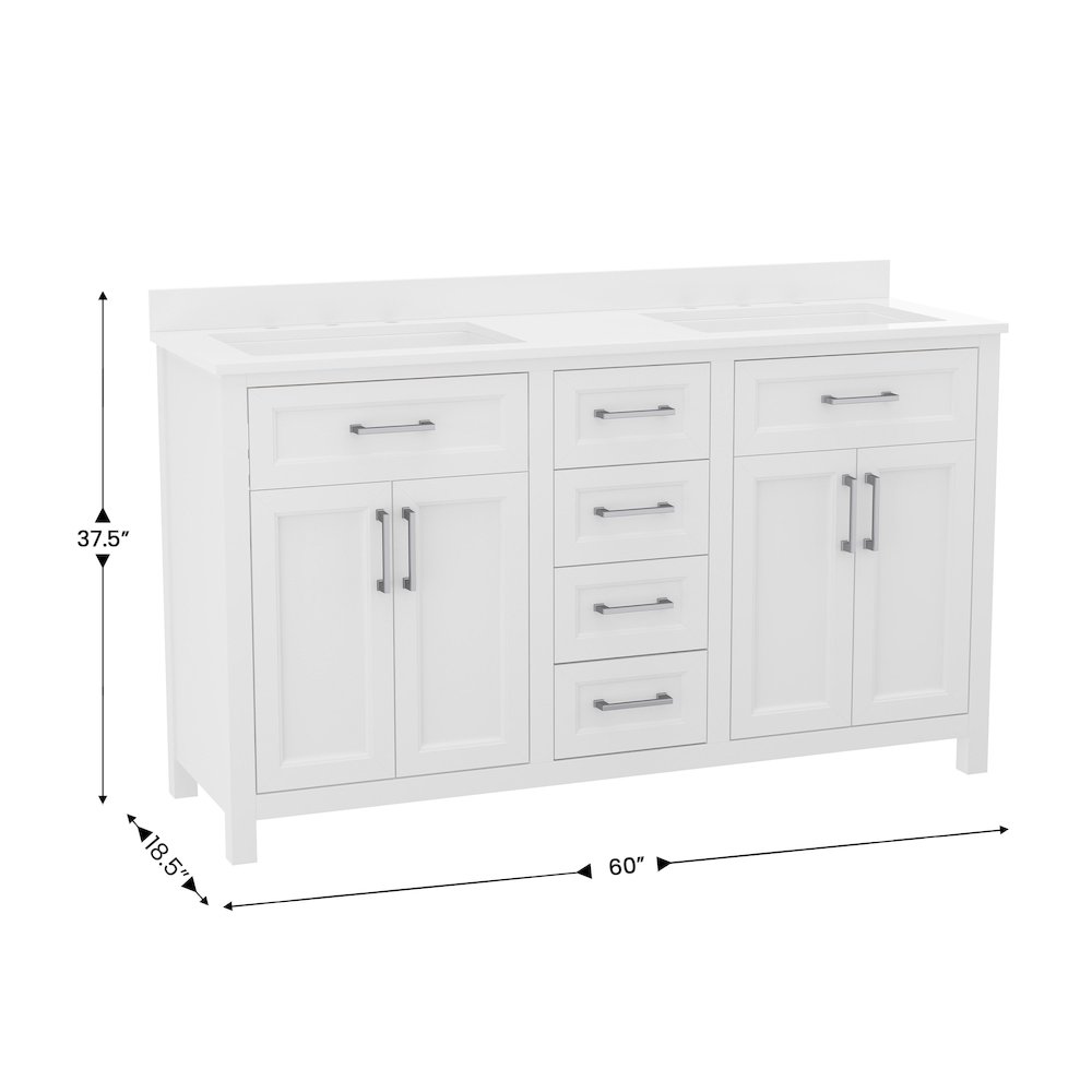 60 Inch Bathroom Double Vanity with 2 Sinks, 2 Storage Cabinets, White. Picture 5