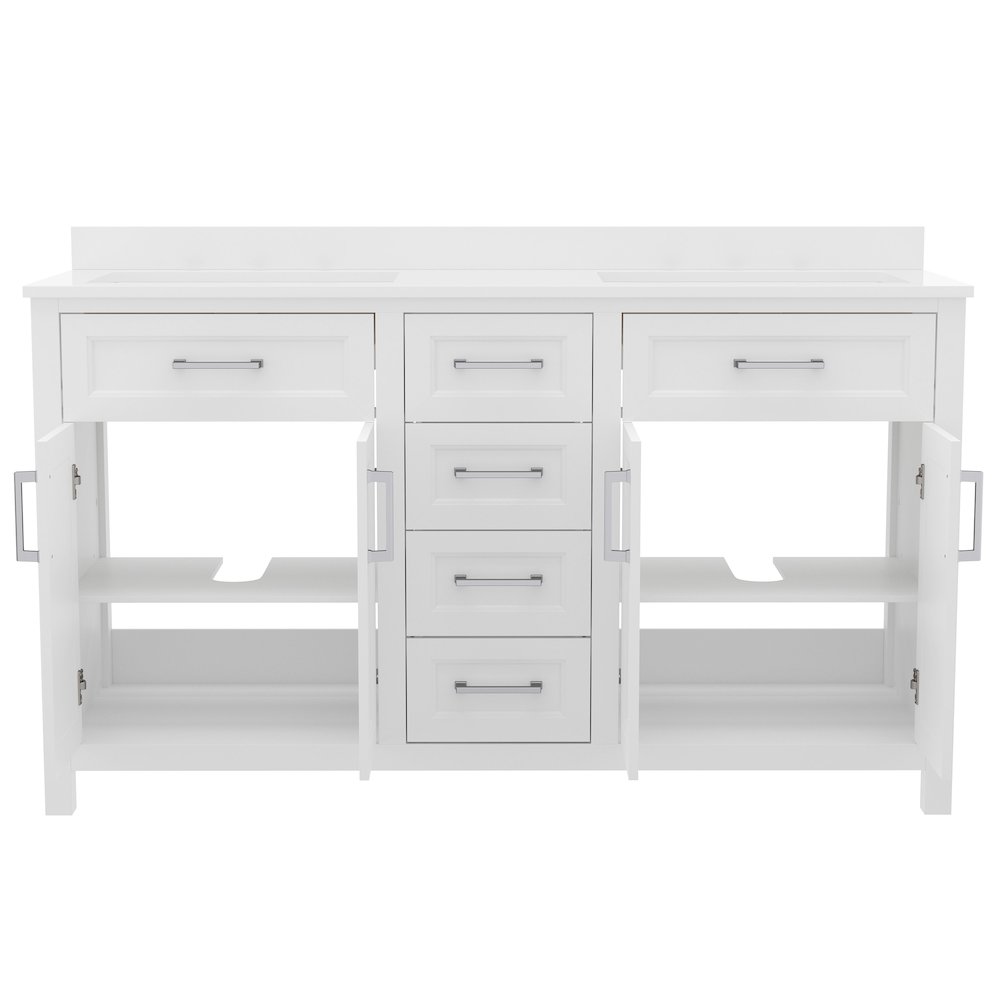 60 Inch Bathroom Double Vanity with 2 Sinks, 2 Storage Cabinets, White. Picture 9
