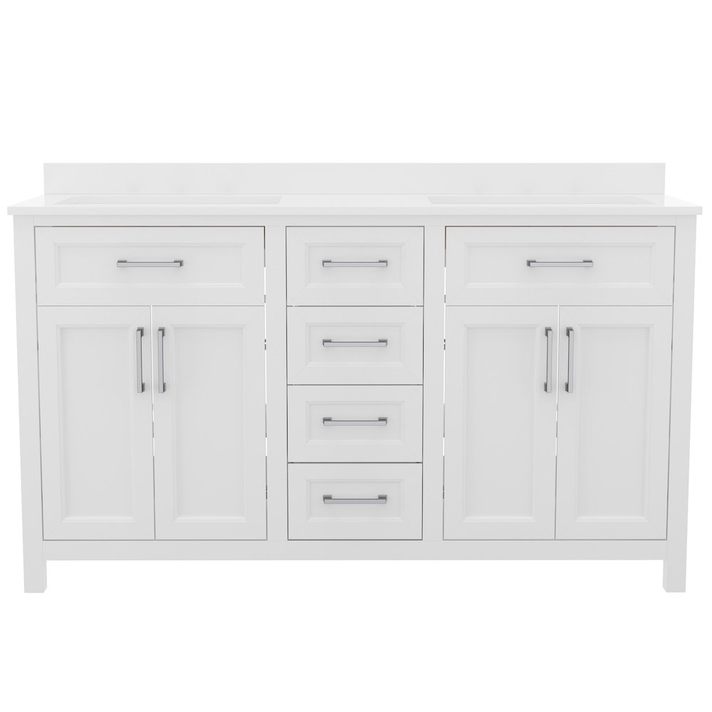 60 Inch Bathroom Double Vanity with 2 Sinks, 2 Storage Cabinets, White. Picture 11