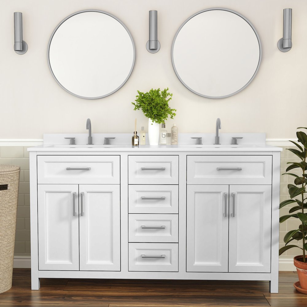 60 Inch Bathroom Double Vanity with 2 Sinks, 2 Storage Cabinets, White. Picture 3