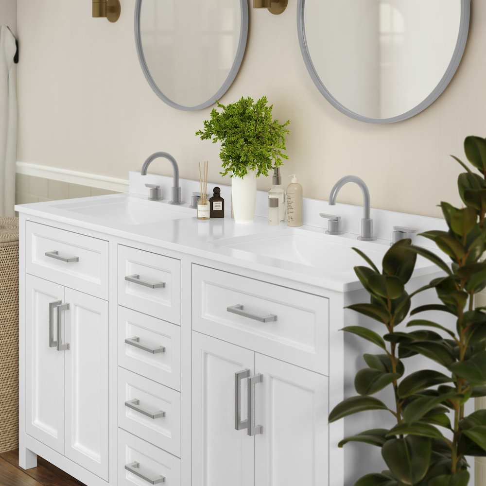 60 Inch Bathroom Double Vanity with 2 Sinks, 2 Storage Cabinets, White. Picture 6