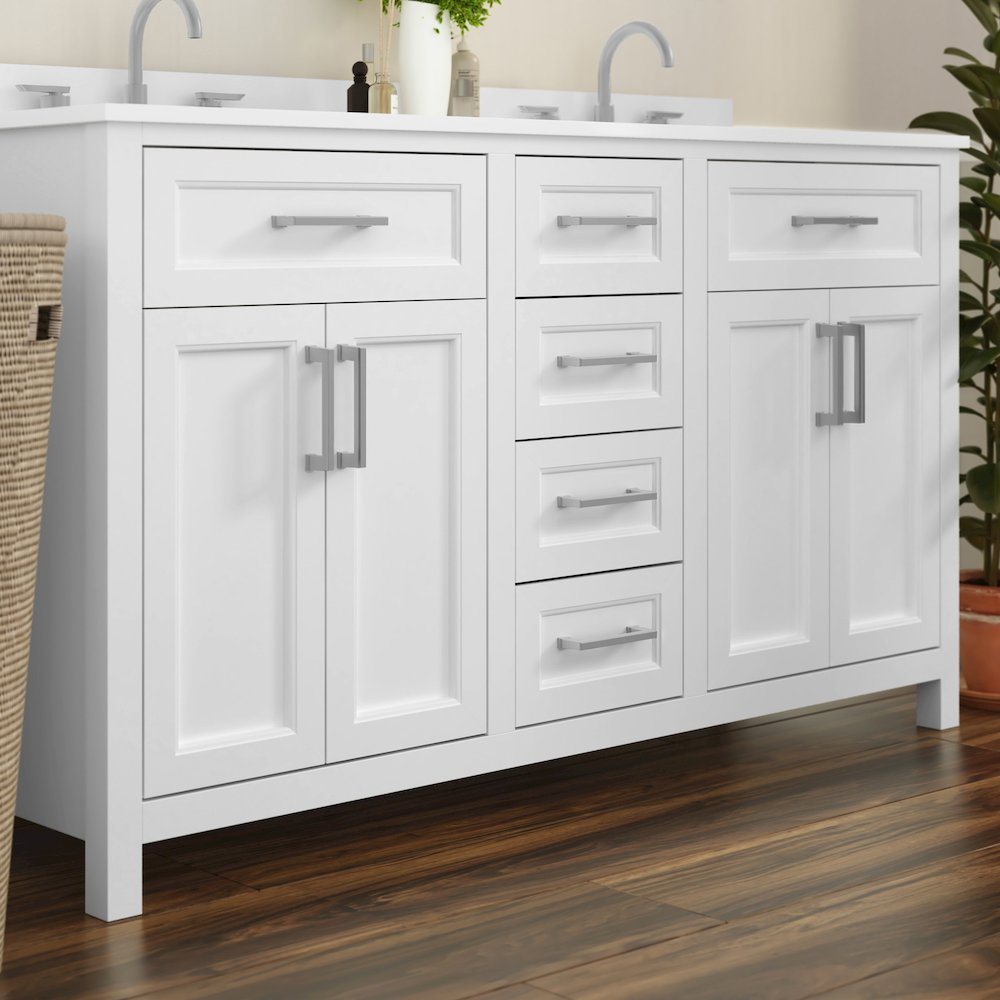 60 Inch Bathroom Double Vanity with 2 Sinks, 2 Storage Cabinets, White. Picture 7