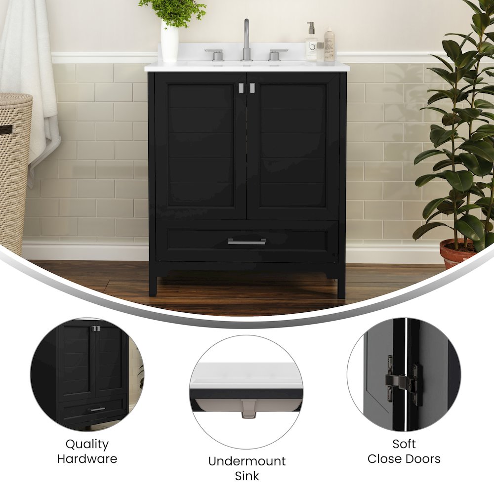 30in Bathroom Vanity with Sink, Storage Cabinet with Soft Close Doors, Black. Picture 4