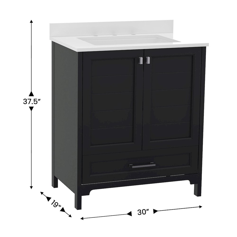 30in Bathroom Vanity with Sink, Storage Cabinet with Soft Close Doors, Black. Picture 5