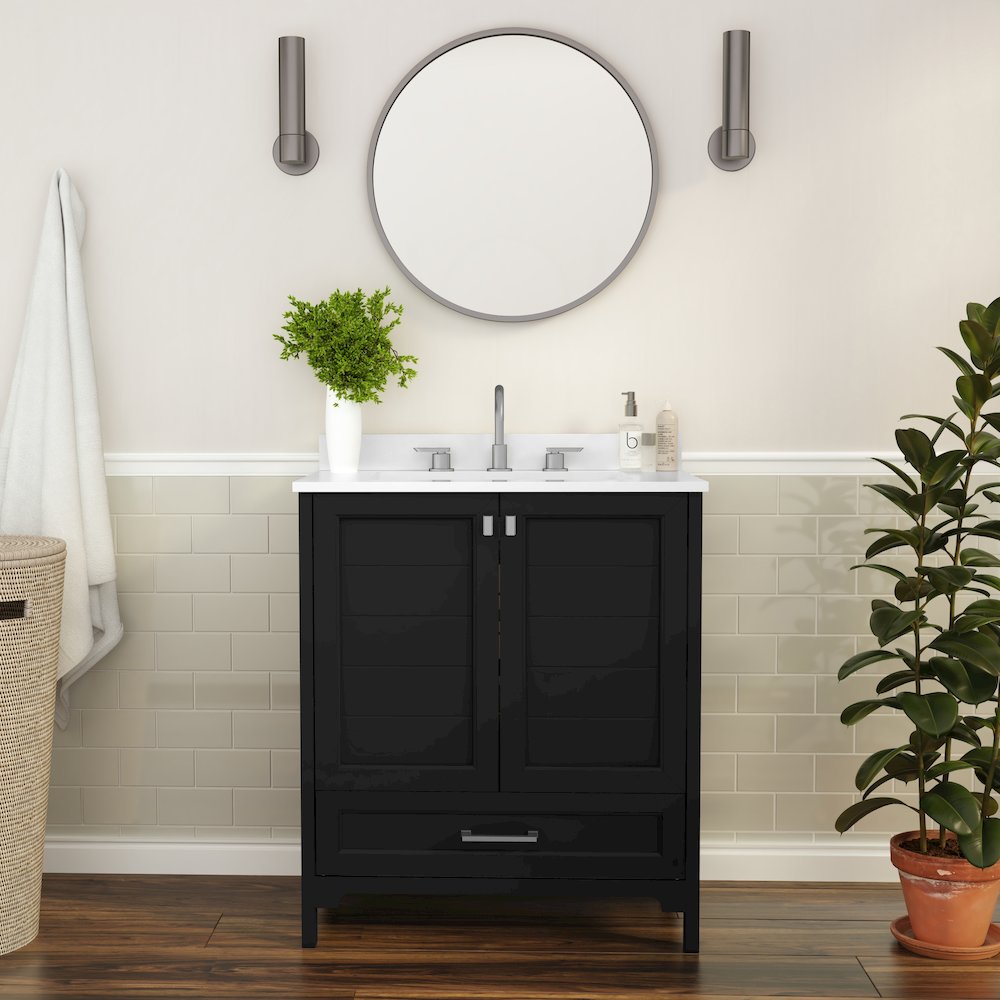 30in Bathroom Vanity with Sink, Storage Cabinet with Soft Close Doors, Black. Picture 3