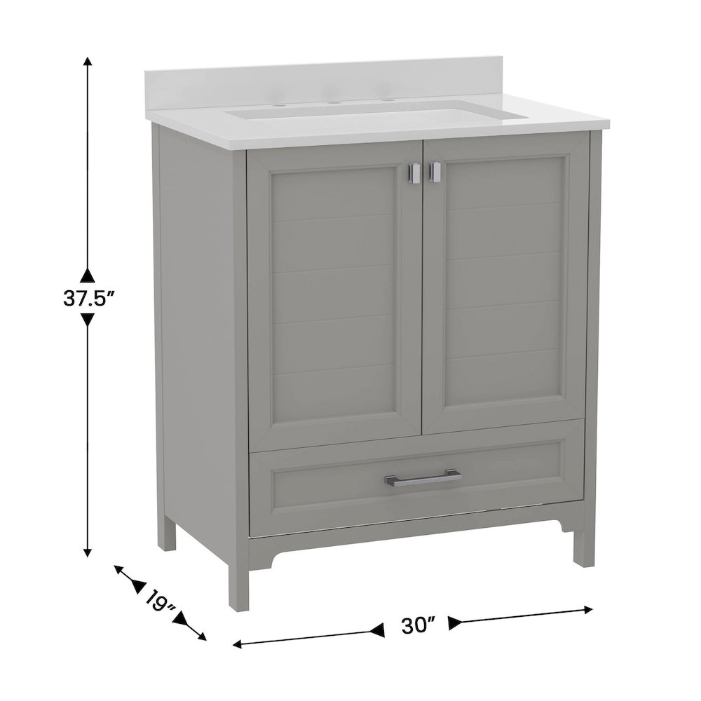 30in Bathroom Vanity with Sink, Storage Cabinet with Soft Close Doors, Gray. Picture 5