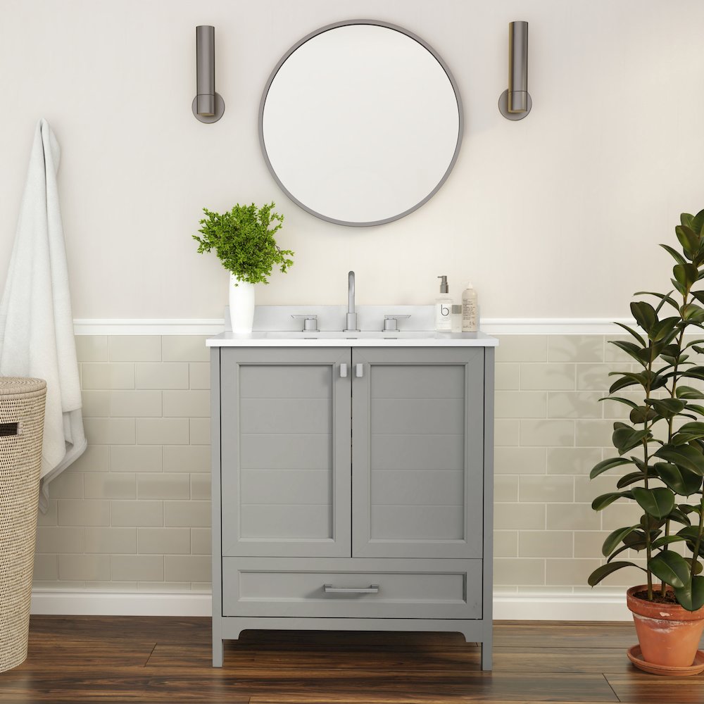 30in Bathroom Vanity with Sink, Storage Cabinet with Soft Close Doors, Gray. Picture 3