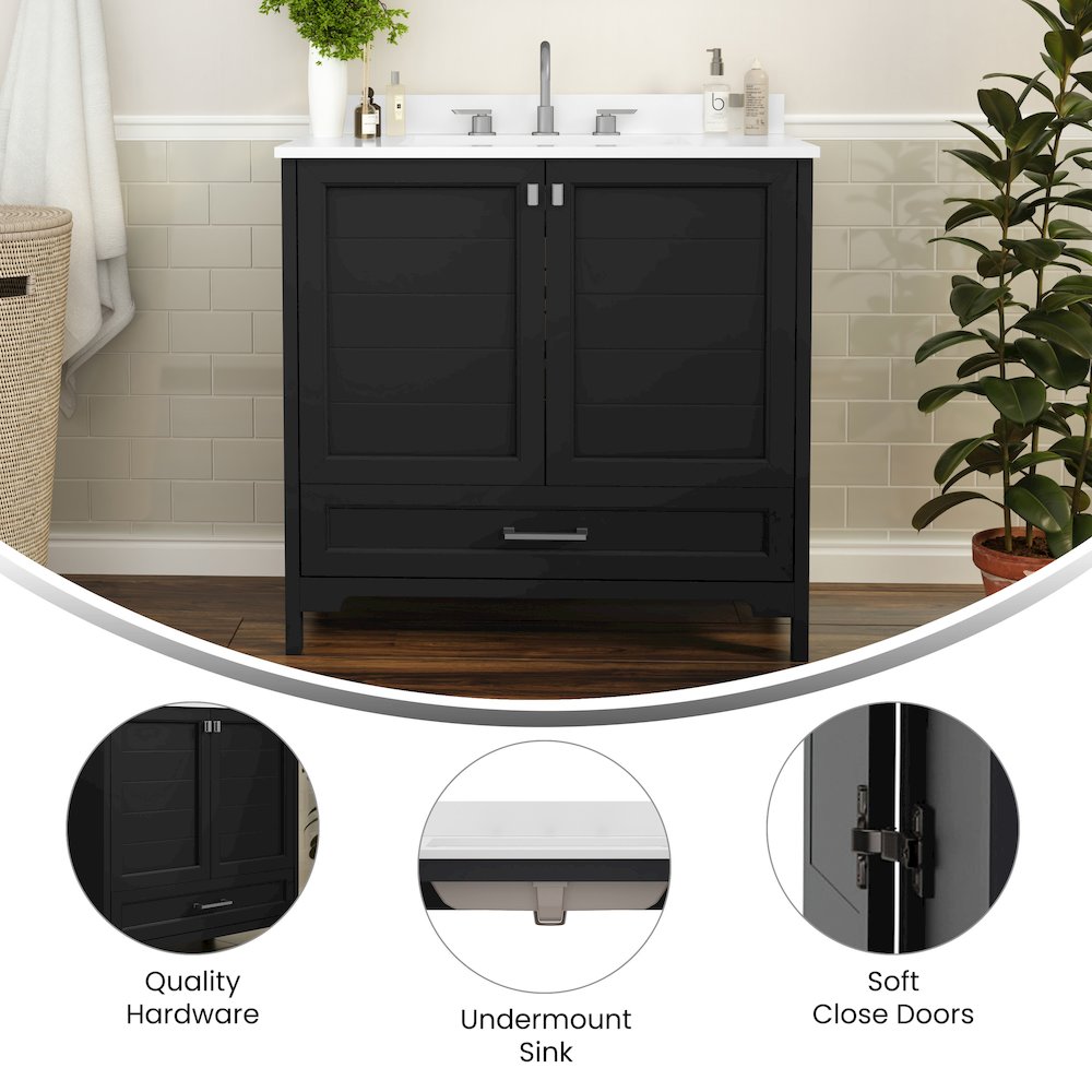 36in Bathroom Vanity with Sink, Storage Cabinet with Soft Close Doors, Black. Picture 4