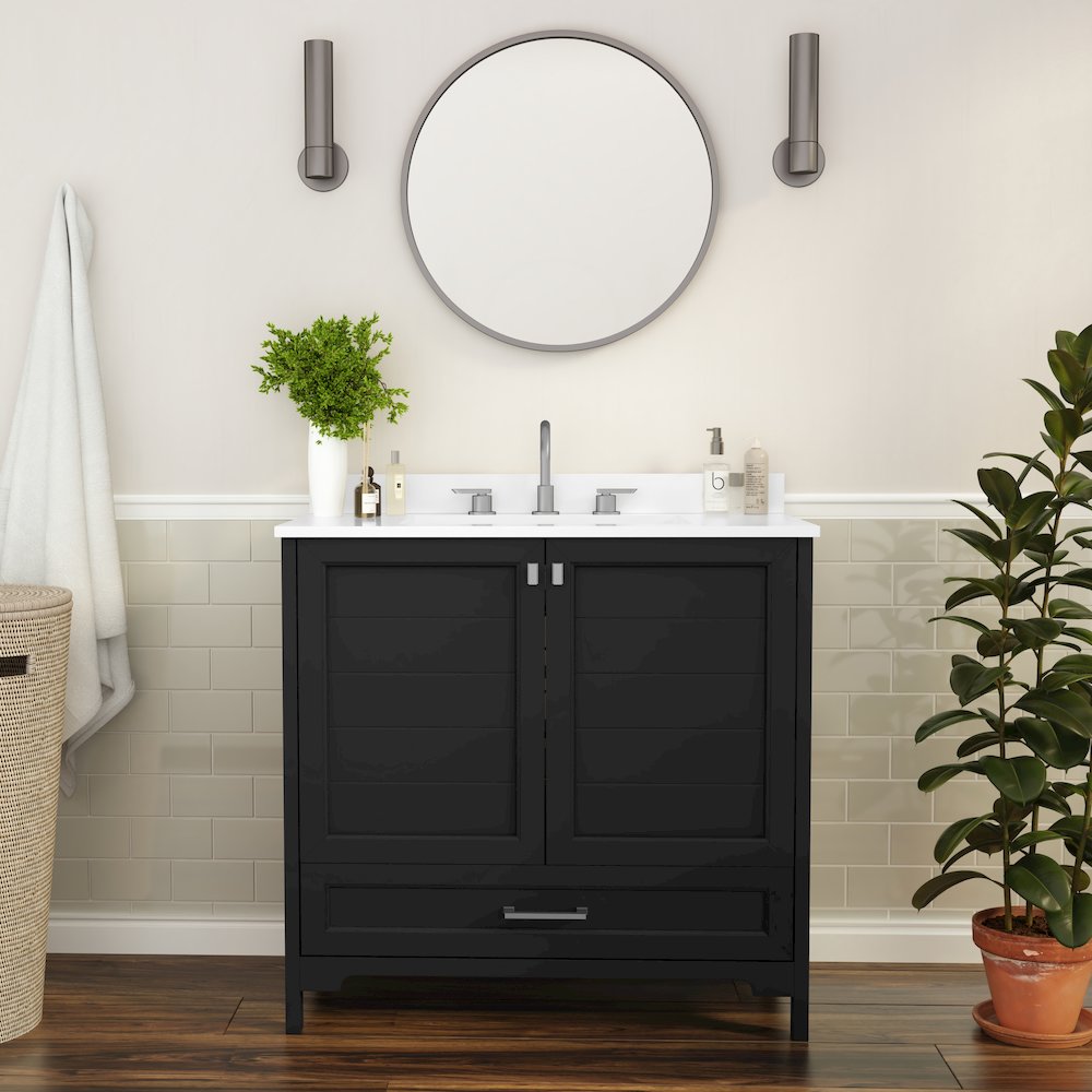 36in Bathroom Vanity with Sink, Storage Cabinet with Soft Close Doors, Black. Picture 3