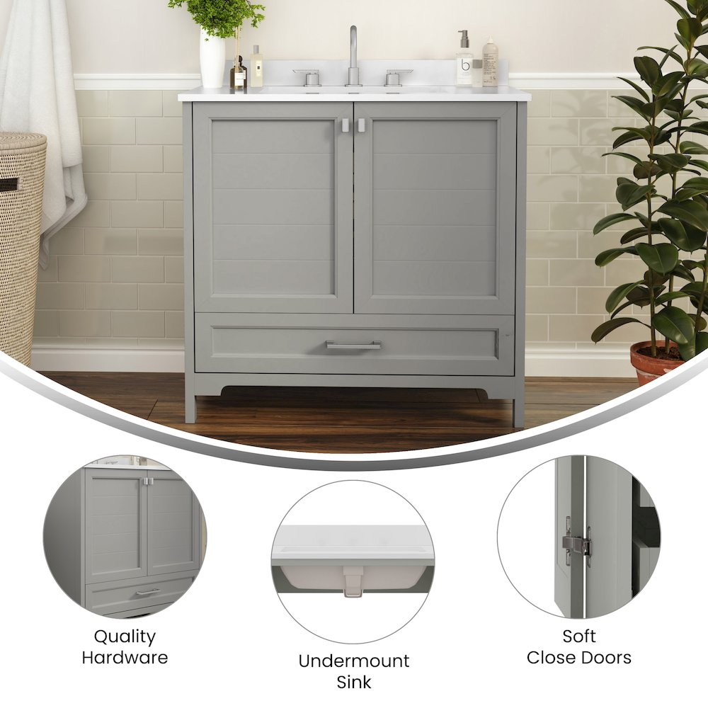 36in Bathroom Vanity with Sink, Storage Cabinet with Soft Close Doors, Gray. Picture 4