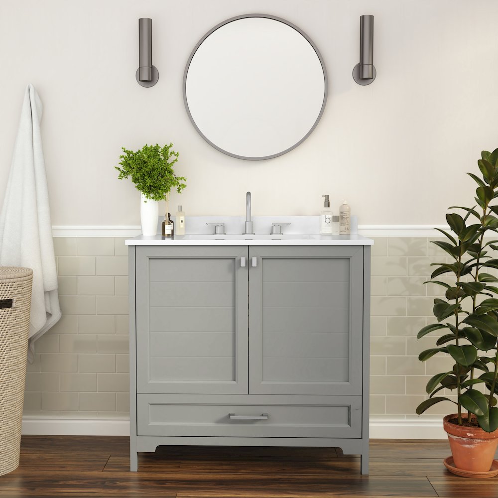 36in Bathroom Vanity with Sink, Storage Cabinet with Soft Close Doors, Gray. Picture 3