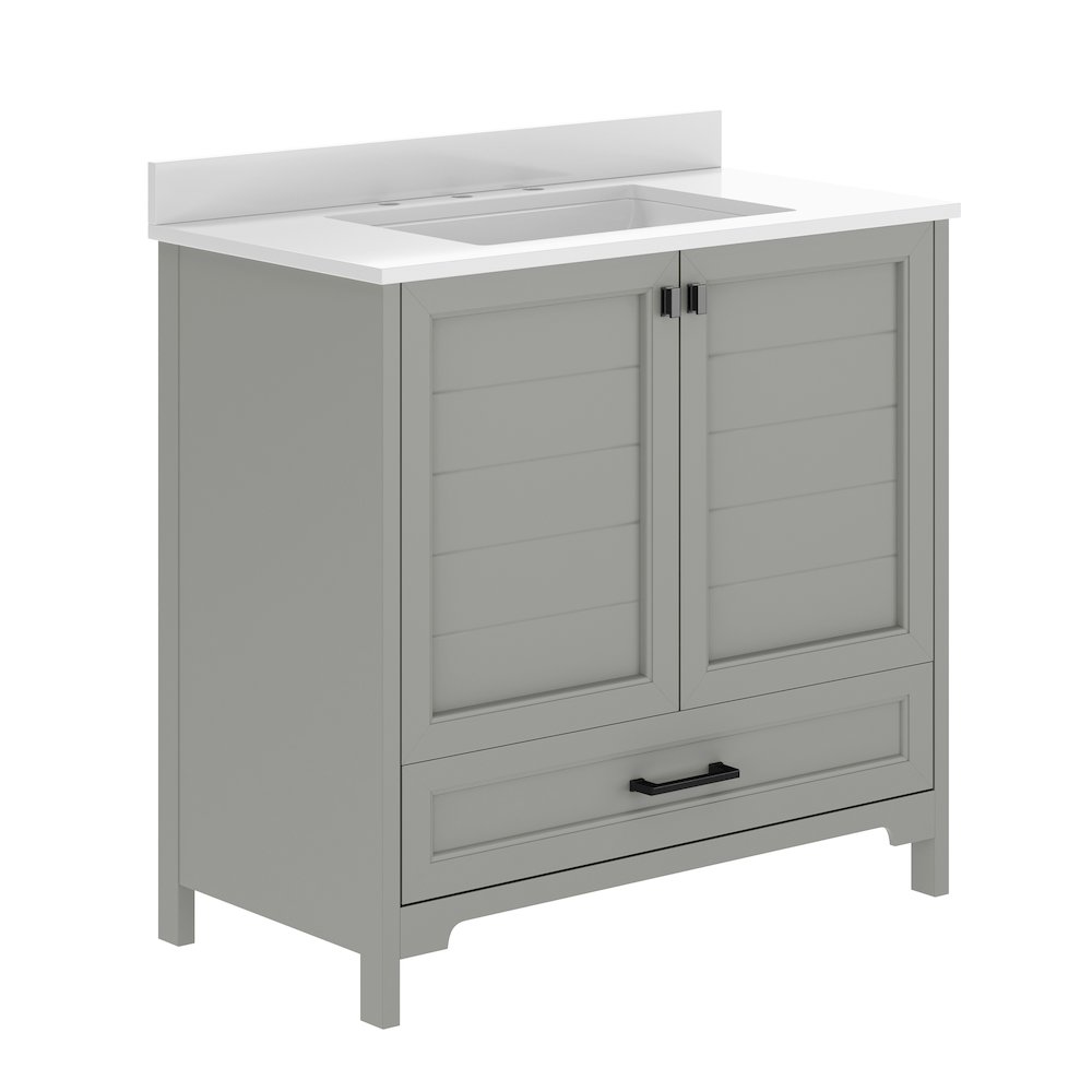 Haven 36" Bathroom Vanity with Sink, Storage Cabinet with Black Hardware, Gray. Picture 1