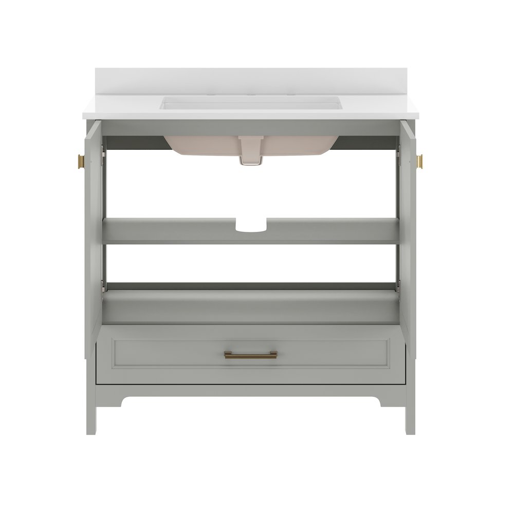 Haven 36" Bathroom Vanity with Sink, Storage Cabinet with Black Hardware, Gray. Picture 9