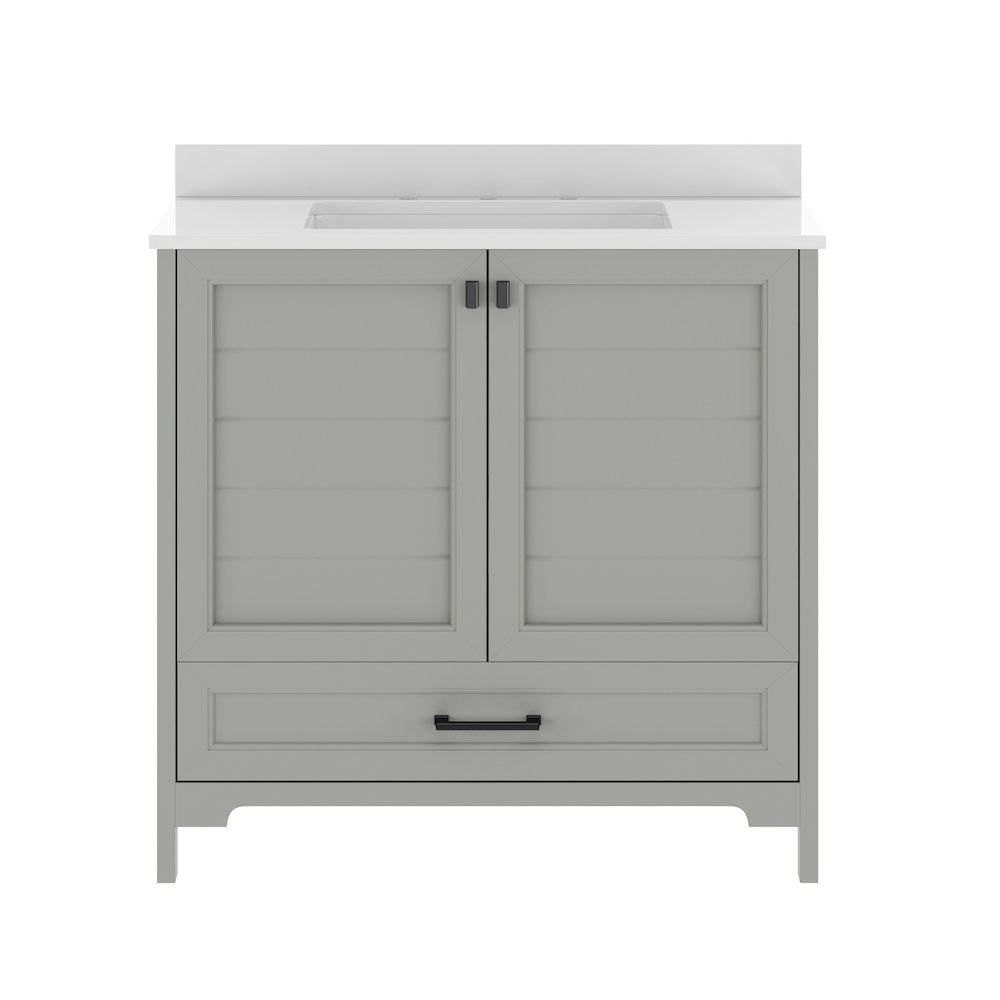 Haven 36" Bathroom Vanity with Sink, Storage Cabinet with Black Hardware, Gray. Picture 11