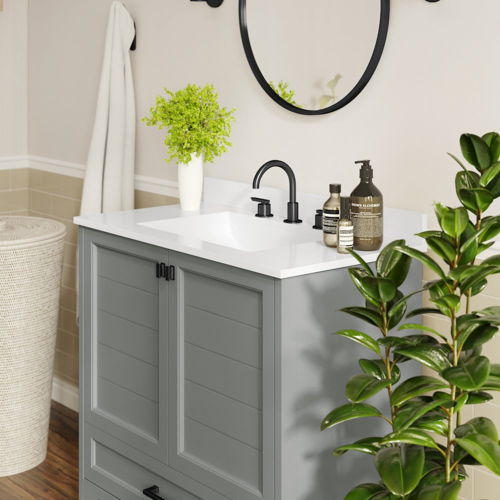Haven 36" Bathroom Vanity with Sink, Storage Cabinet with Black Hardware, Gray. Picture 7