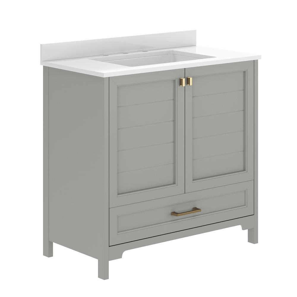 Haven 36" Bathroom Vanity with Sink, Storage Cabinet with Gold Hardware, Gray. Picture 1