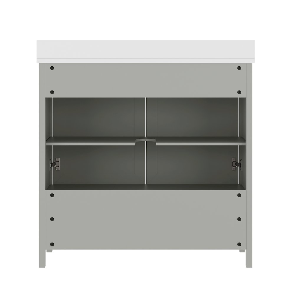 Haven 36" Bathroom Vanity with Sink, Storage Cabinet with Gold Hardware, Gray. Picture 8