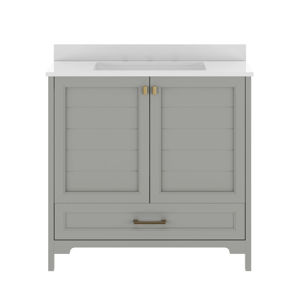 Haven 36" Bathroom Vanity with Sink, Storage Cabinet with Gold Hardware, Gray. Picture 11
