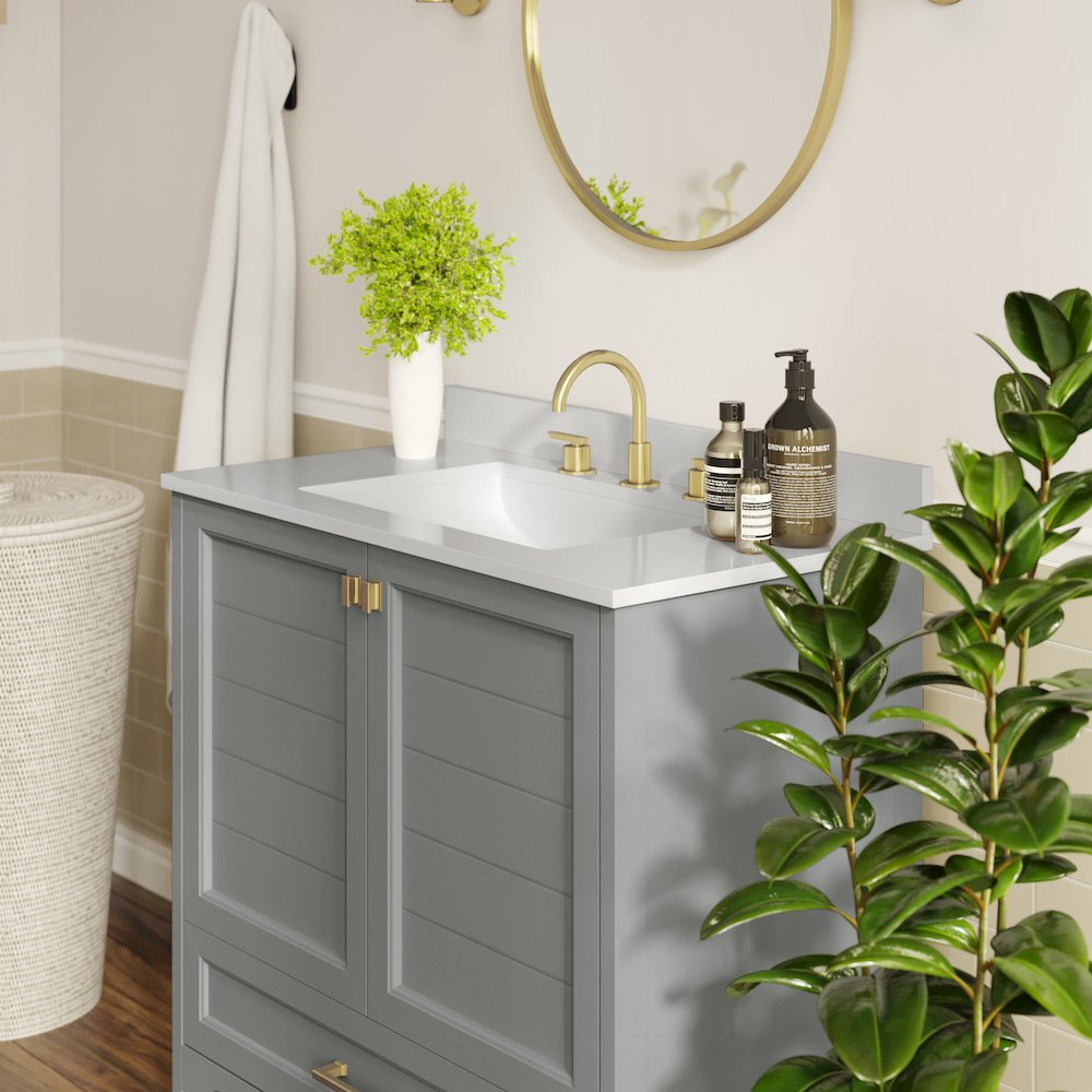 Haven 36" Bathroom Vanity with Sink, Storage Cabinet with Gold Hardware, Gray. Picture 7