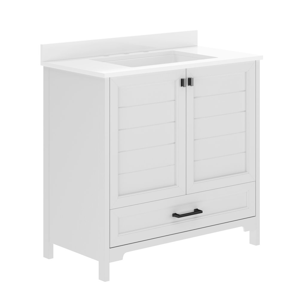 Haven 36" Bathroom Vanity with Sink, Storage Cabinet with Black Hardware, White. Picture 1