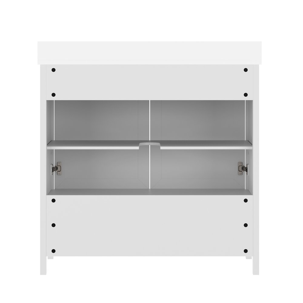 Haven 36" Bathroom Vanity with Sink, Storage Cabinet with Black Hardware, White. Picture 8