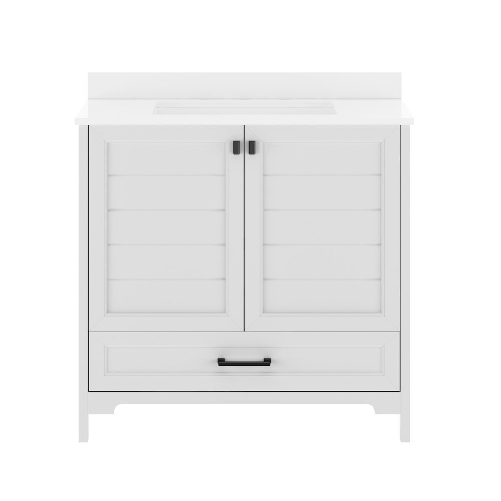 Haven 36" Bathroom Vanity with Sink, Storage Cabinet with Black Hardware, White. Picture 11