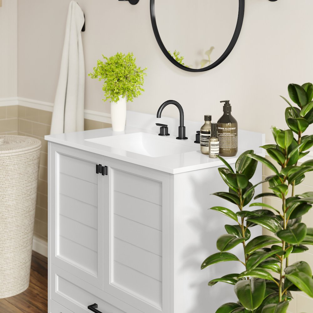 Haven 36" Bathroom Vanity with Sink, Storage Cabinet with Black Hardware, White. Picture 7
