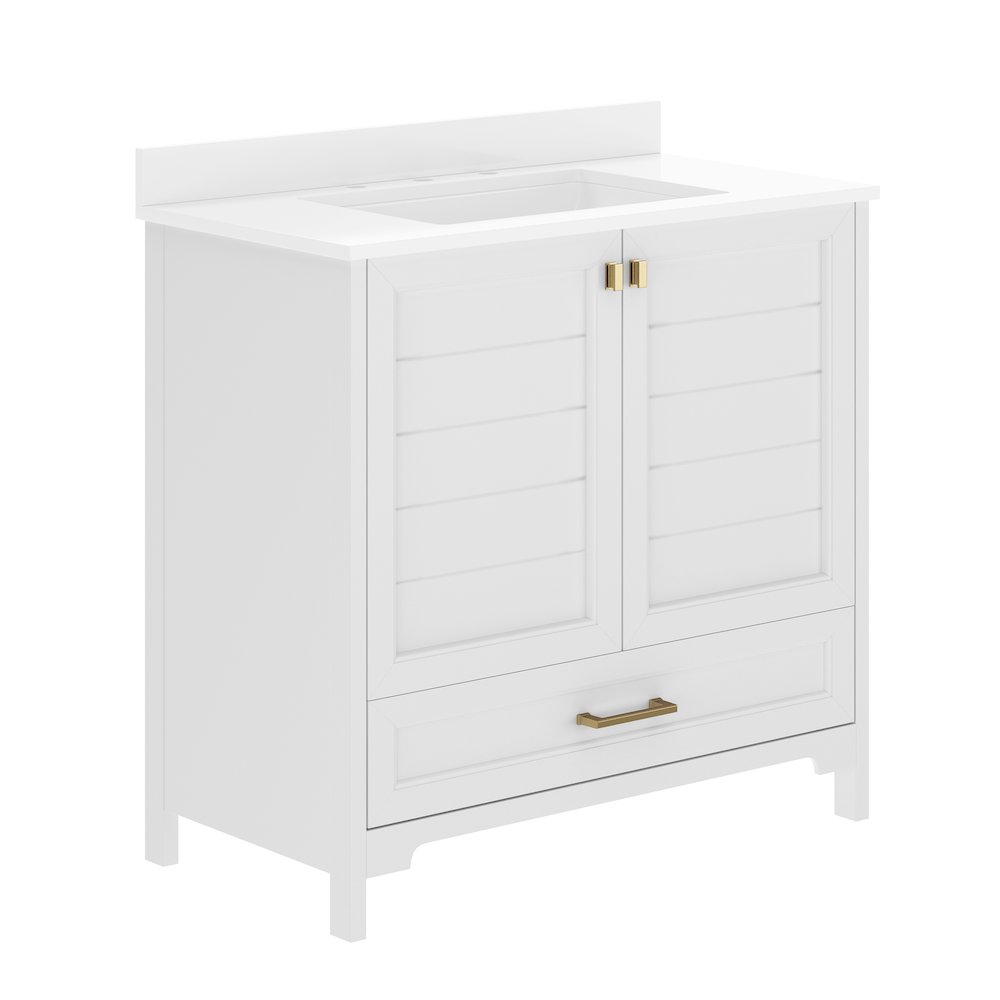 Haven 36" Bathroom Vanity with Sink, Storage Cabinet with Gold Hardware, White. Picture 1